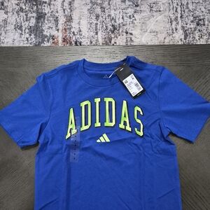 Adidas Boys' Blue T-Shirt with Neon Green Logo Size S, M